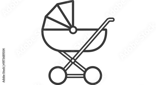a simple baby stroller pram and infant transport line art icon representing baby care and parenting