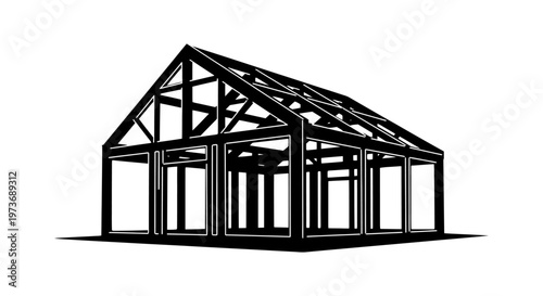 construction house frame illustration showcasing timber structure and architectural design for new building projects