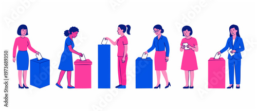 People Voting at Ballot Box Election Concept, Diverse Women Casting Votes in Election Campaign, Democratic Process Illustration for Political Participation, Civic Duty Concept and Electoral Equality G