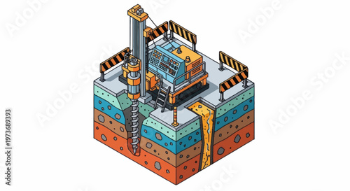 Industrial Drilling Rig Excavating Earth Layers.