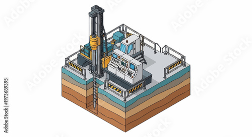 Industrial Drilling Rig Platform Excavating Earth Layers.