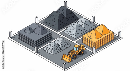 Construction materials storage yard with loader.