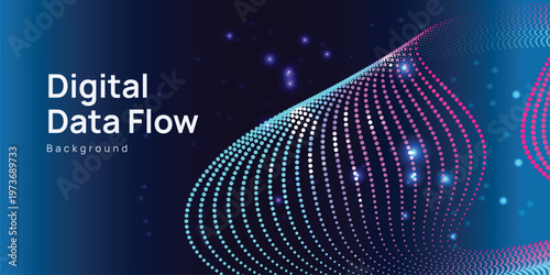 Gradient Mesh Wave Background with Digital Data Flow Lines, Abstract Technology Design for AI, Big Data Visualization and Modern Communication Systems