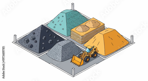 Construction Materials Stored in Piles with Loader.