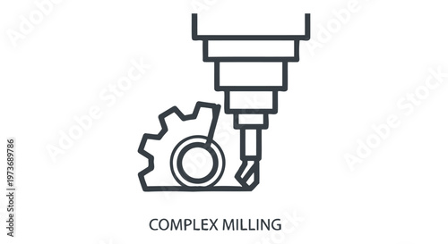 complex milling machine icon illustrating a precision machining process for gear manufacturing in industrial engineering technology