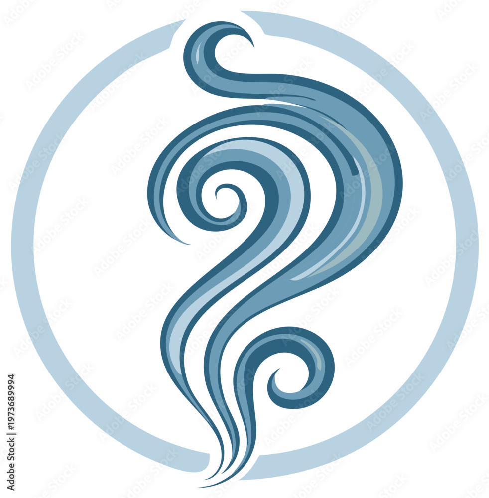 Obraz premium Abstract stylized blue water element design within a simple circle.