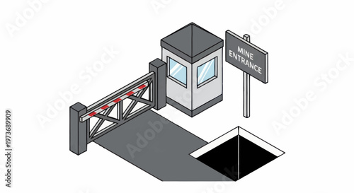 Isometric Security Gate Guard Booth and Entrance.
