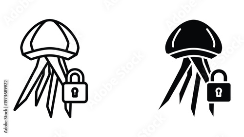 Contrast between secured and unsecured digital communication depicted by jellyfish icons