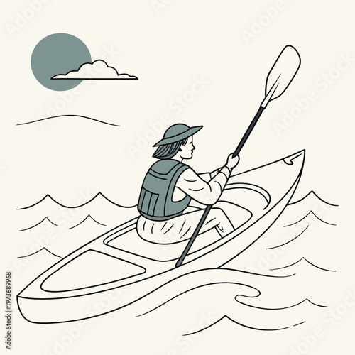 Peaceful kayaking scene on ocean waters. Ideal for travel branding, adventure sports, and outdoor lifestyle visuals.