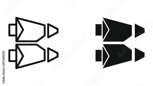 Contrasting directional speaker icons in white and black color schemes