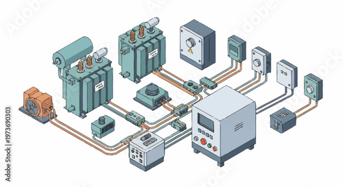 Electrical Power Distribution System Components Network.
