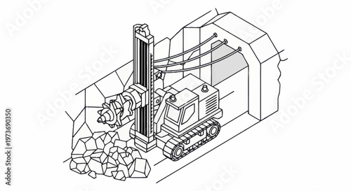 Tunnel Boring Machine Excavating Rock Face.