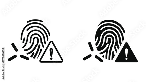 Contrast between secure and insecure fingerprint authentication with warning symbols
