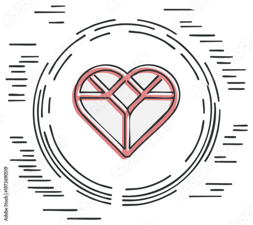 Stylized heart shape with geometric divisions and radiating circular lines