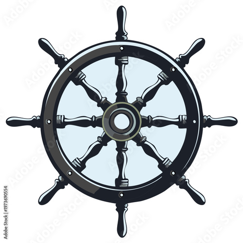 Nautical Steering Wheel Illustration, Naval Navigation Concept