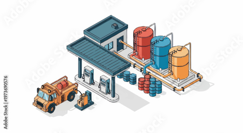 Gas Station and Fuel Storage Facility Illustration.
