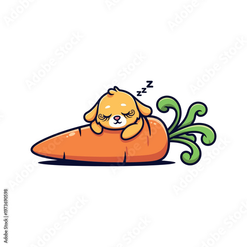 Cute dog sleeping on carrot.
