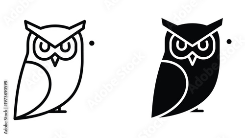 Contrasting styles of owl illustrations with distinct line art techniques