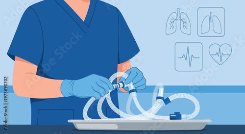 Healthcare Professional Assembling Ventilator Circuit for Respiratory Support