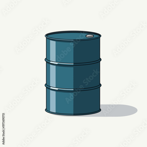 a blue oil drum or industrial barrel stands isolated on a light background a clean illustration representing concepts of energy petroleum and industry supply.