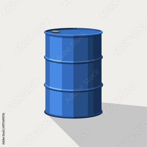 a blue oil barrel illustration with a yellow cap standing on a light background symbolizing fuel storage and the energy industry