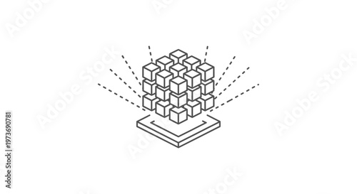 blockchain technology and big data processing concept with isometric cubes on a platform illustrating modern computing architecture