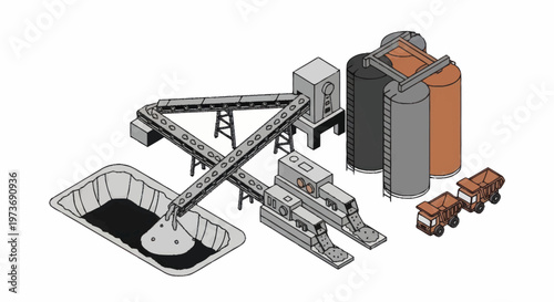 Industrial Material Processing and Storage Facility Illustration.