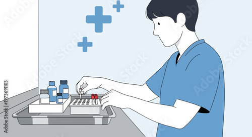 Healthcare worker preparing medical samples in a laboratory