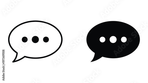 Contrast between white and black speech bubble icons with ellipses inside
