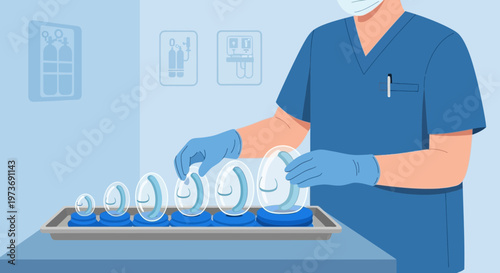 Healthcare worker sterilizing medical masks in a clean room, hygiene concept
