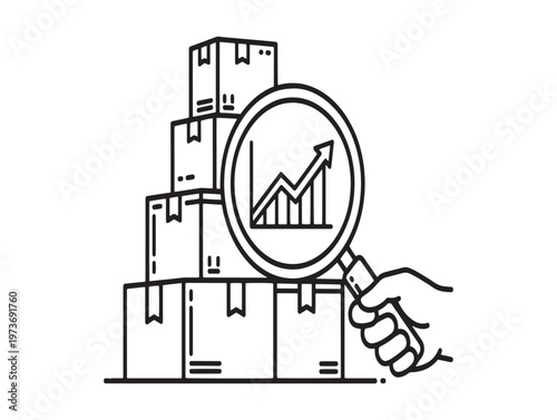 Supply chain analysis with magnifying glass examining growth and logistics