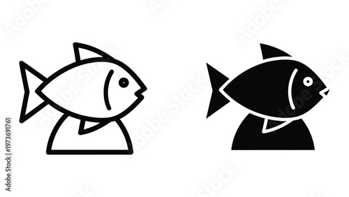Contrasting fish illustrations with different fill styles on a plain background
