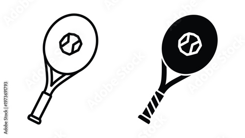 Contrast between classic and modern tennis racket designs in black and white illustration