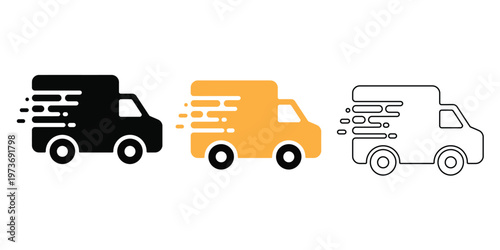 Fast Delivery Trucks Icons: Black, Yellow, and Outline Styles for Shipping and Logistics