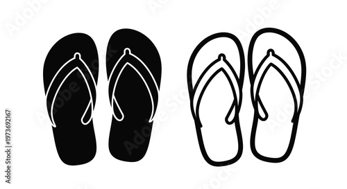 Black and white flip flops presented in a contrasting graphic silhouette