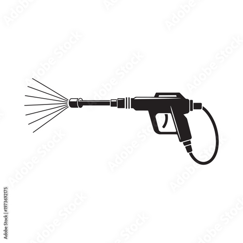 A black and white illustration of a spray gun shown in a side view