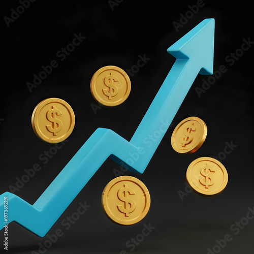 Growing finance concept, increasing profit graph, rising dollar coins, economic success