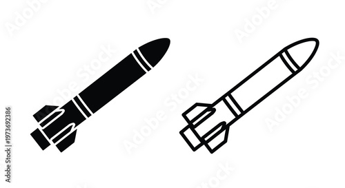 Two missile illustrations in contrasting styles showcasing a bold silhouette