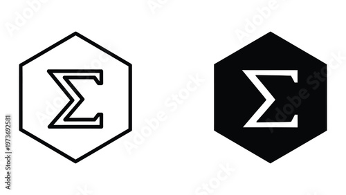 Photos Contrasting sigma symbol logos within hexagonal borders in white and black color