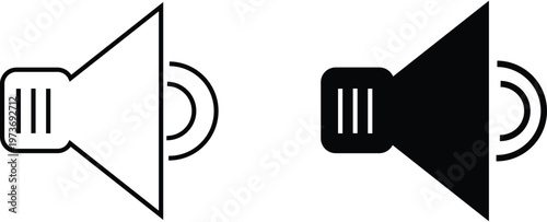 Volume icon set. Sound and audio symbols. Speaker sign. Music and media player design. Sound level symbols. Volume sign. Multimedia and entertainment design
