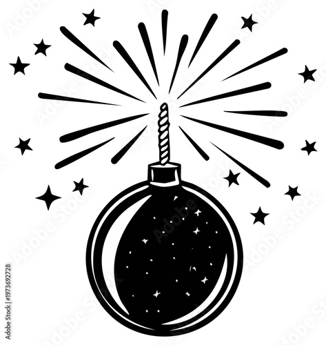 Retro bomb with a fuse and sparks creating a star explosion effect for holiday celebration