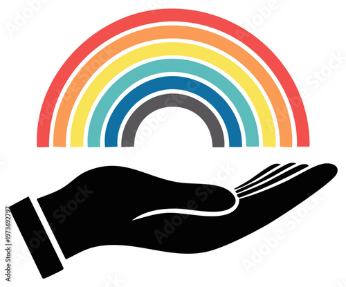 Hand holding colorful rainbow concept of support and hope