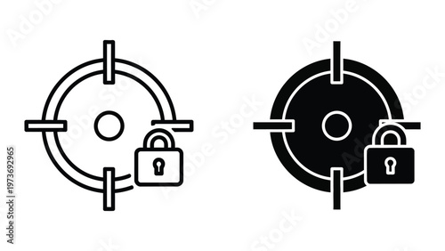Contrast between unlocked and locked security icons with circular crosshairs