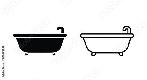 Two black and white bathtub icons display different stylistic variations silhouette