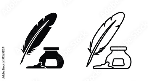 A classic writing scene featuring a quill inkwell and distinct silhouette