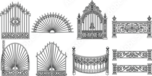 Bilde på lerret Ornate black wrought iron gates and decorative fences set with vintage filigree