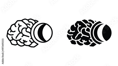 Contrast between a normal brain and a diseased brain with moon phases for comparison