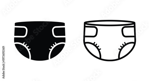 Two baby diapers are depicted in contrasting styles a striking silhouette
