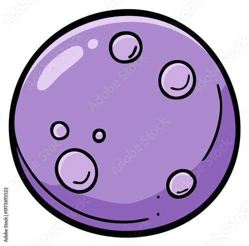 Cartoon purple planet with craters. Simple illustration of celestial body in space.