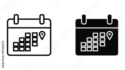 Calendar icons representing partially filled schedules with location markers